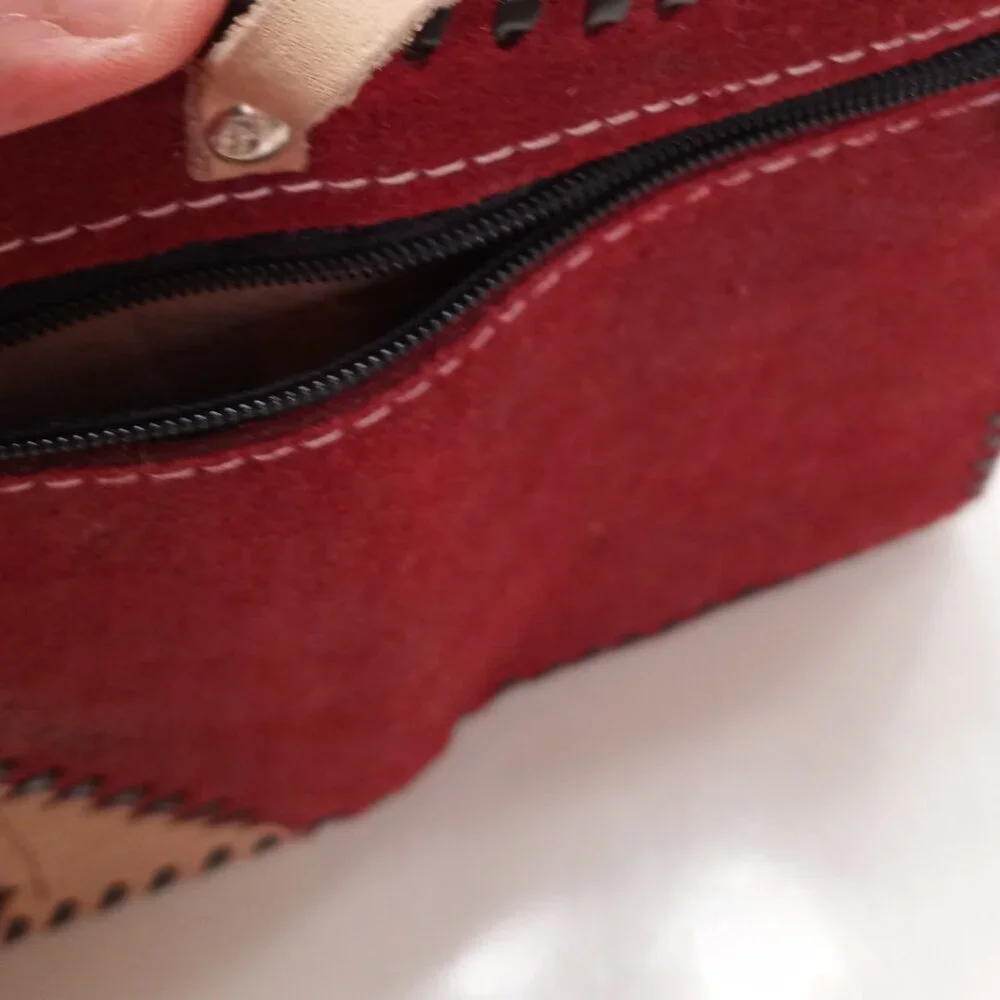 Red Leather Women Wallet w/Zipper & Mirror Handmade by Central American Artisans